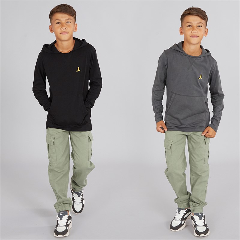 Brave Soul Boys Two Pack Long Sleeve Hoodie Tops Dark Grey/Black