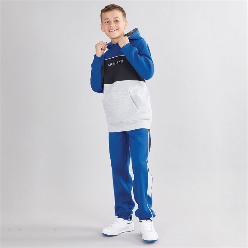 Brave Soul Boys Hoodie And Joggers Tracksuit Cobalt/Navy/Light Grey Marl