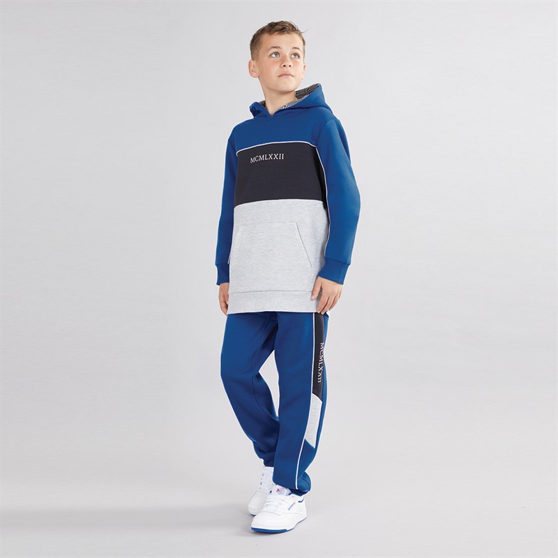 Brave Soul Boys Hoodie And Joggers Tracksuit Cobalt/Navy/Light Grey Marl