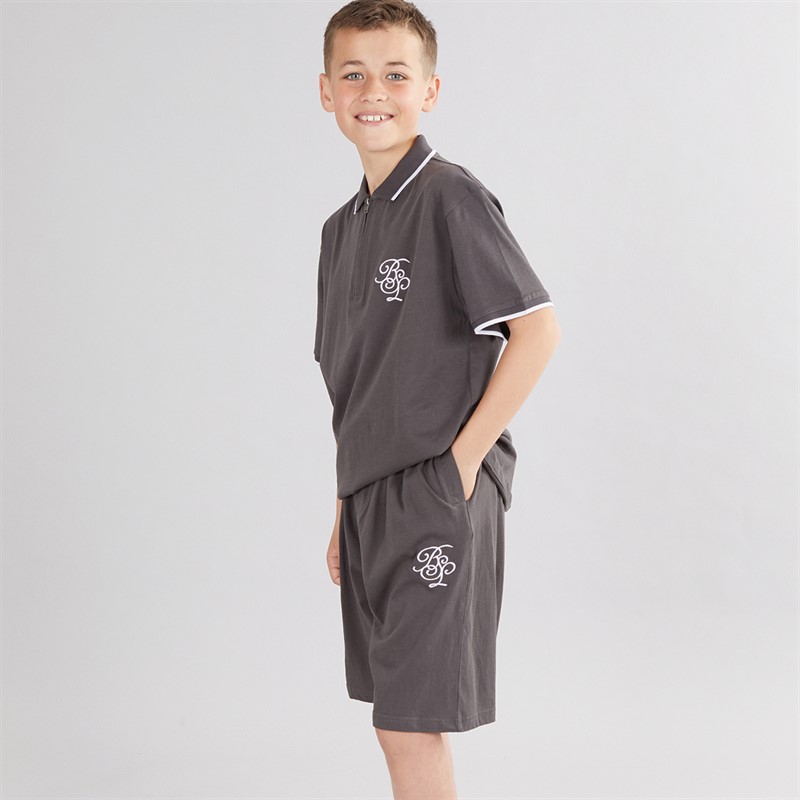 Brave Soul Boys Polo And Shorts Co-Ord Set Dark Grey