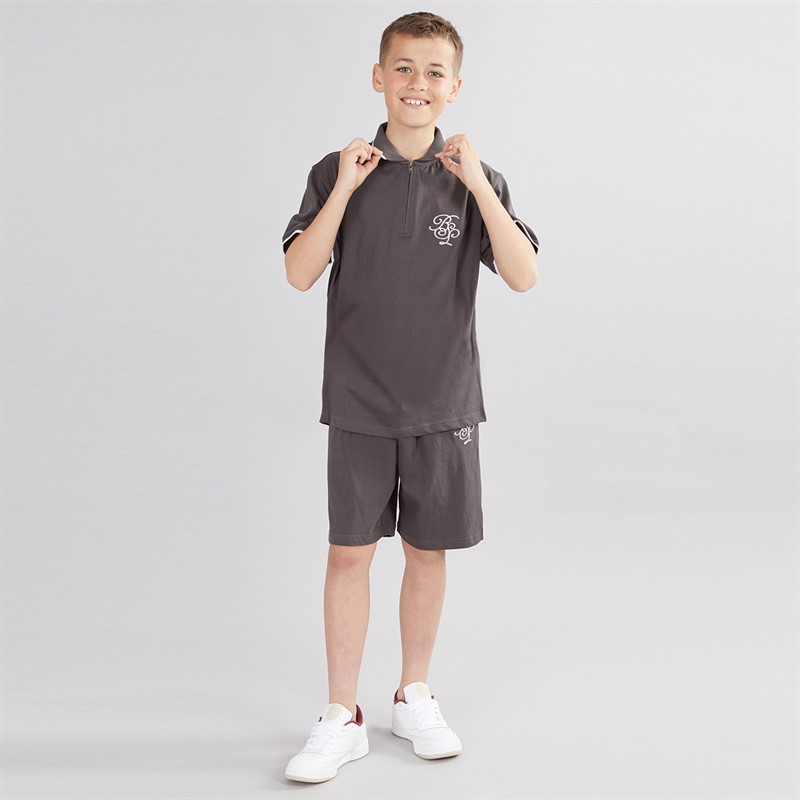 Brave Soul Boys Polo And Shorts Co-Ord Set Dark Grey