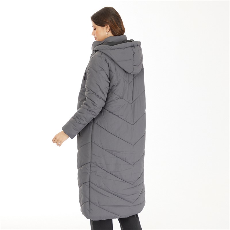 Brave Soul Womens Malmo Maxi Puffer Coat Charcoal