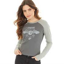 Brave Soul Womens Long Sleeve Body Contrast T-Shirt Sage/Charcoal