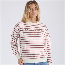 Brave Soul Womens Le Marais Stripe Sweatshirt Cream/Red/Red