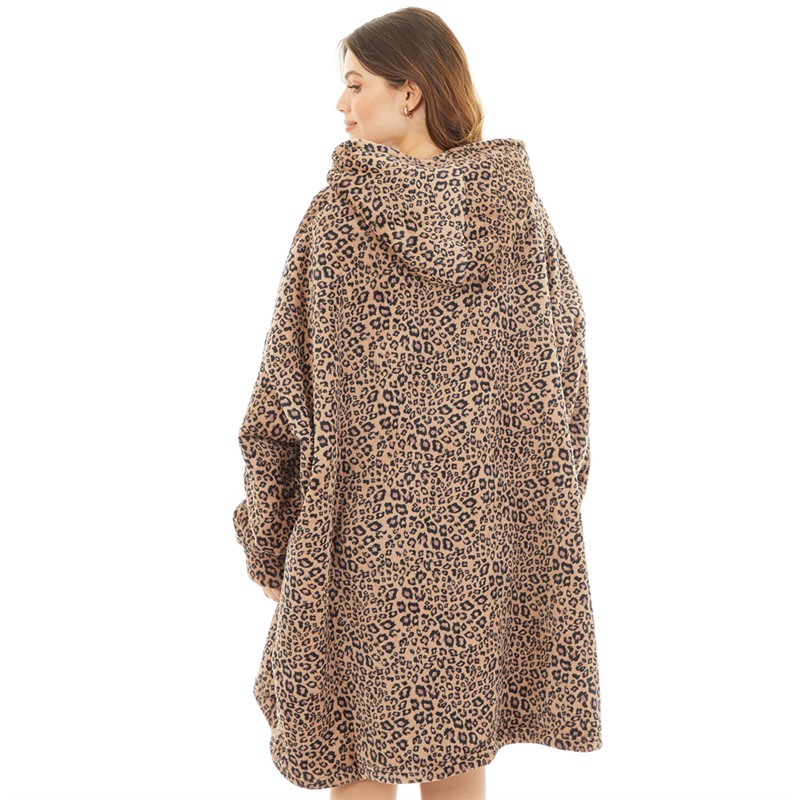 Brave Soul Womens Snuggie Hoodie Leopard Print