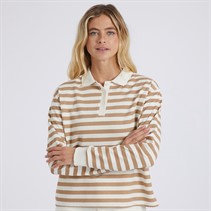 Brave Soul Womens Striped Rugby Shirt Taupe/Cream