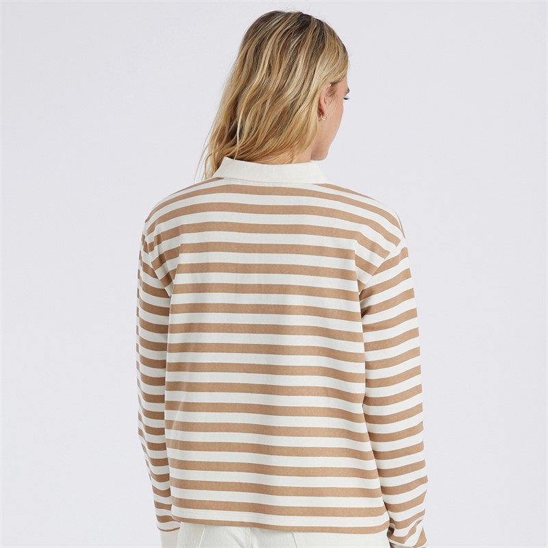 Brave Soul Womens Striped Rugby Shirt Taupe/Cream