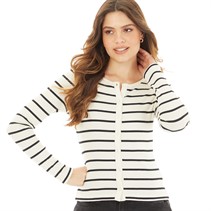 Brave Soul Womens Long Sleeve Button Down Striped Top Cream/Black