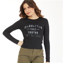 Brave Soul Womens Long Sleeve Manhattan T-Shirt Black/Pewter