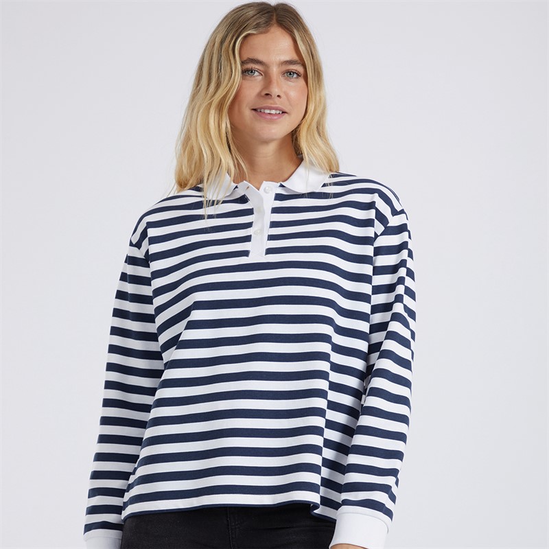 Brave Soul Womens Striped Rugby Shirt Navy/White