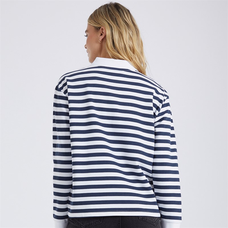 Brave Soul Womens Striped Rugby Shirt Navy/White