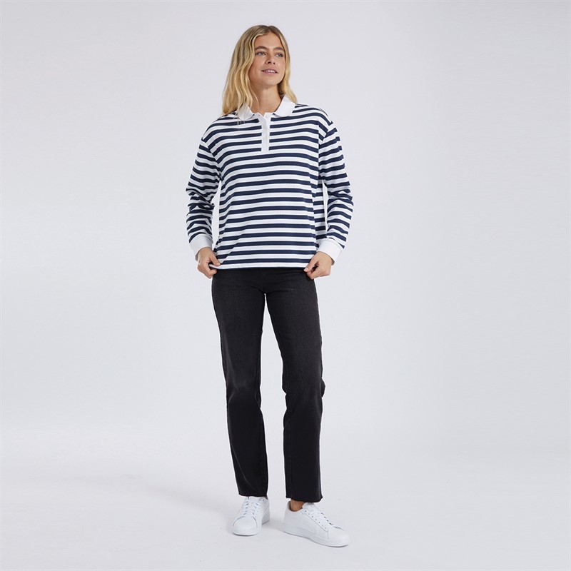 Brave Soul Womens Striped Rugby Shirt Navy/White