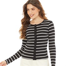 Brave Soul Womens Long Sleeve Button Down Striped Top Black/Cream