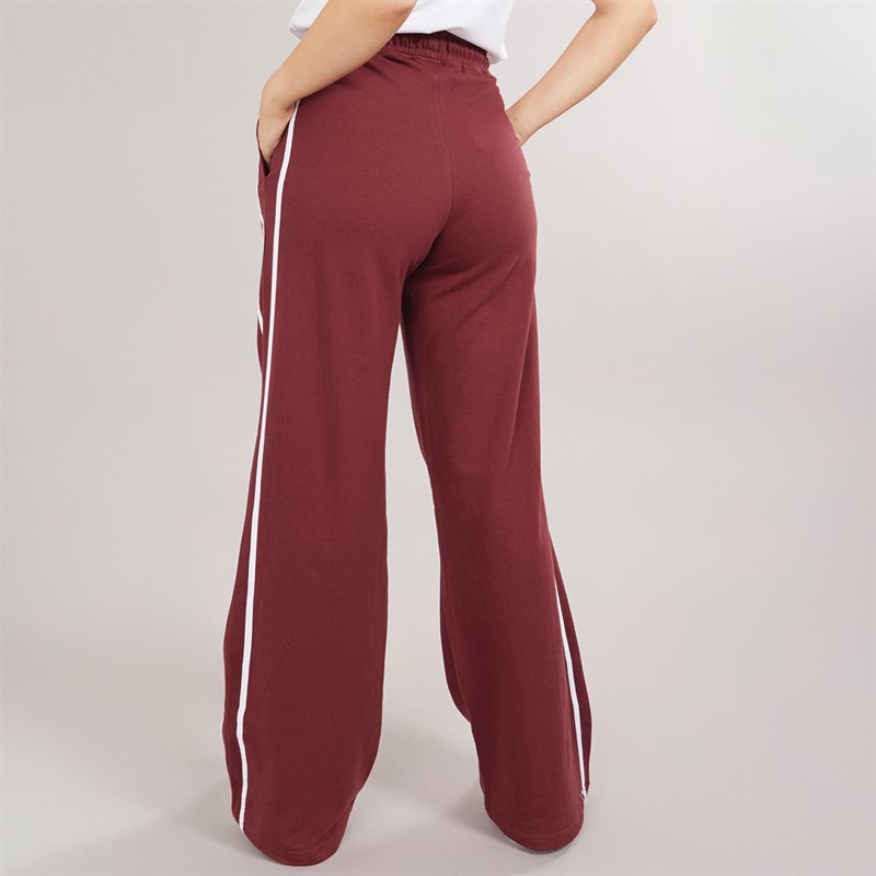 Brave Soul Womens Side Stripe Wide Leg Joggers Burgundy/White