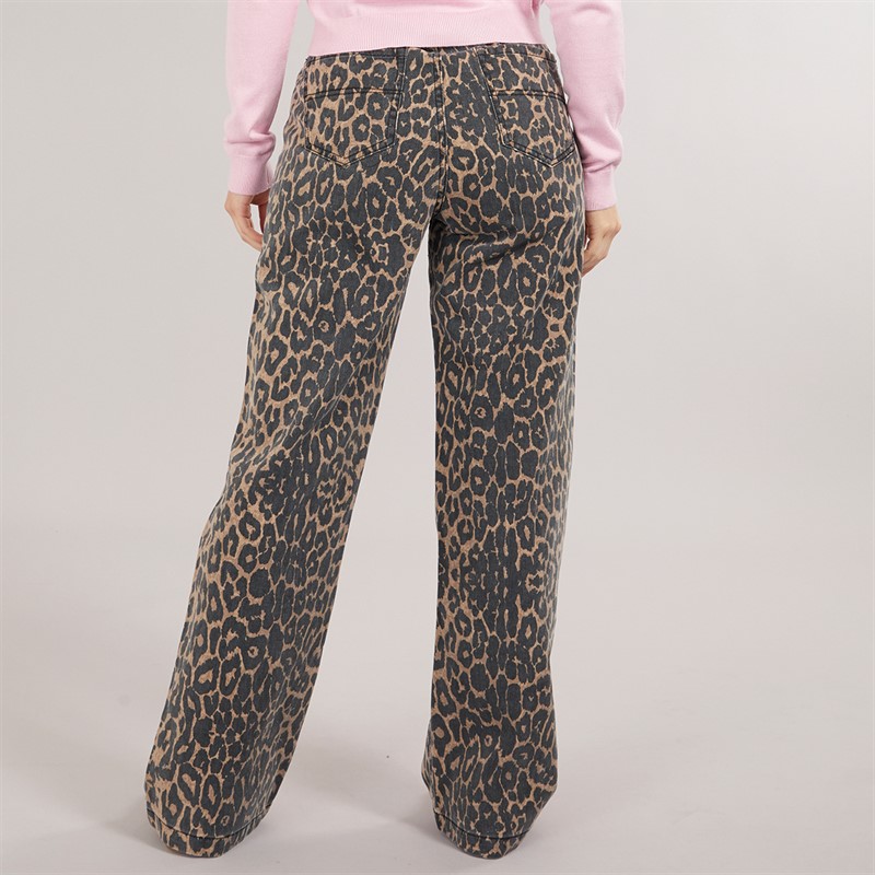 Brave Soul Womens Erin Wide Leg Jeans Leopard