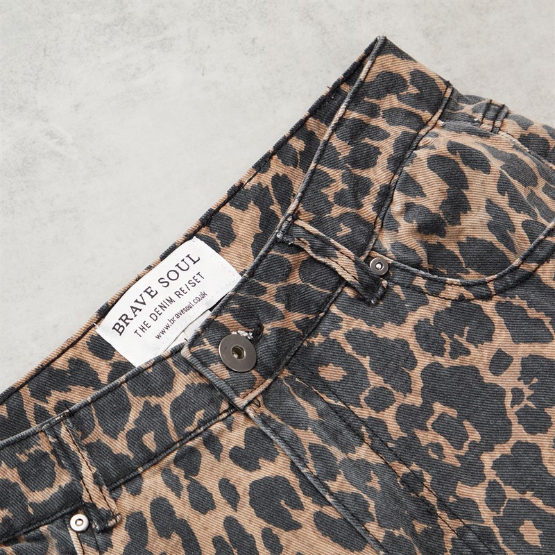 Brave Soul Womens Erin Wide Leg Jeans Leopard