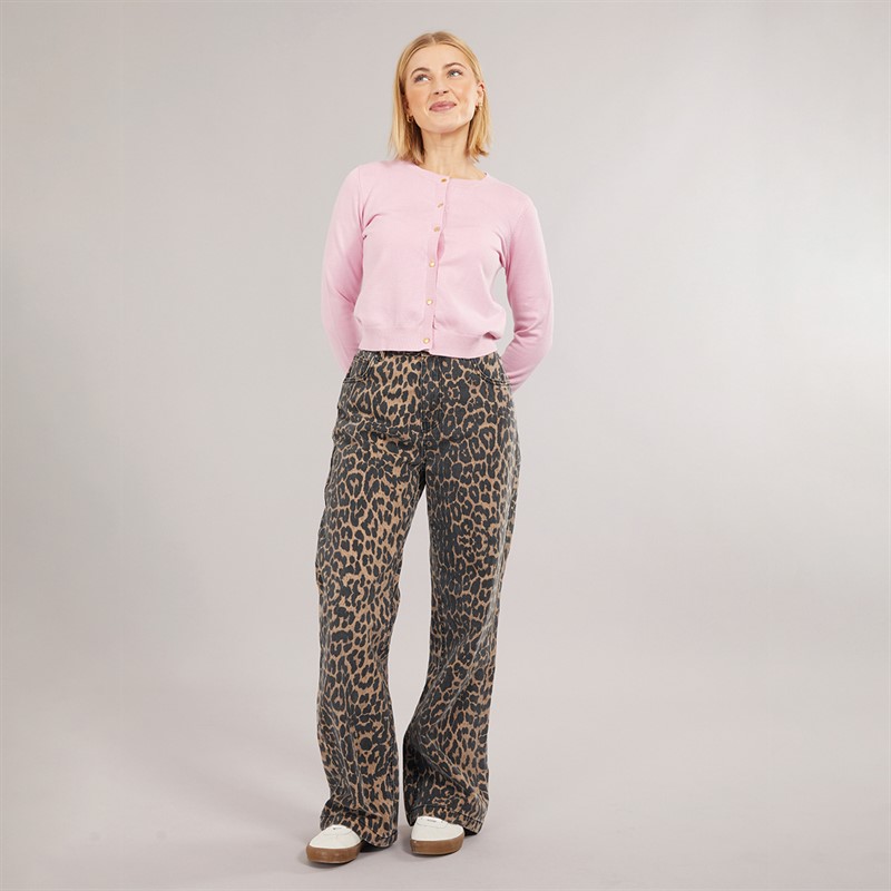 Brave Soul Womens Erin Wide Leg Jeans Leopard