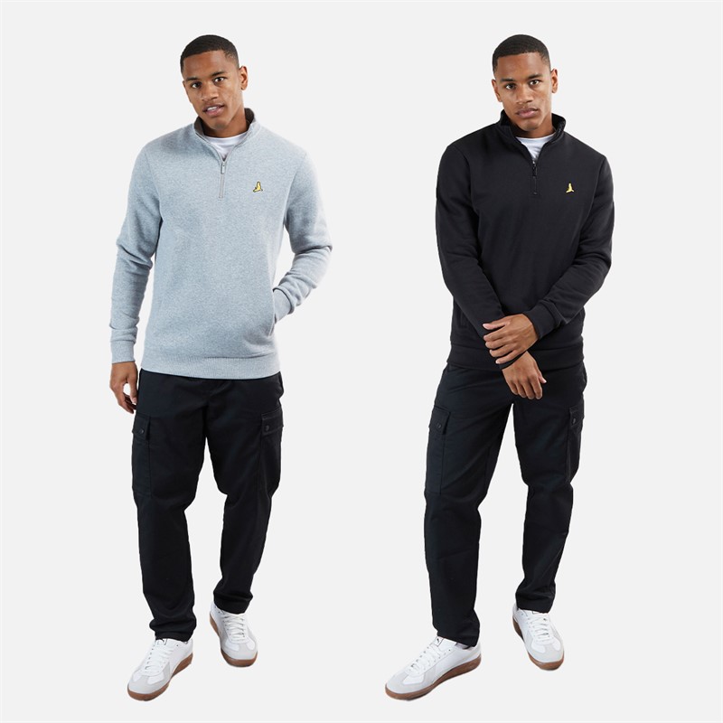 Brave Soul Herren Stilgar Zweierpack 1/4 Zip Sweatshirts Schwarz / Grau