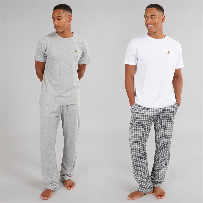 Brave Soul Mens Carl Two Pack T-Shirt And Lounge Pants Set White/Check/Grey Marl - Size L