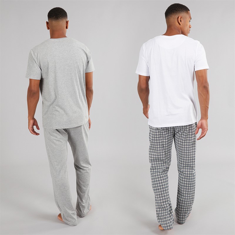Brave Soul Mens Carl Two Pack T-Shirt And Lounge Pants Set White/Check/Grey Marl
