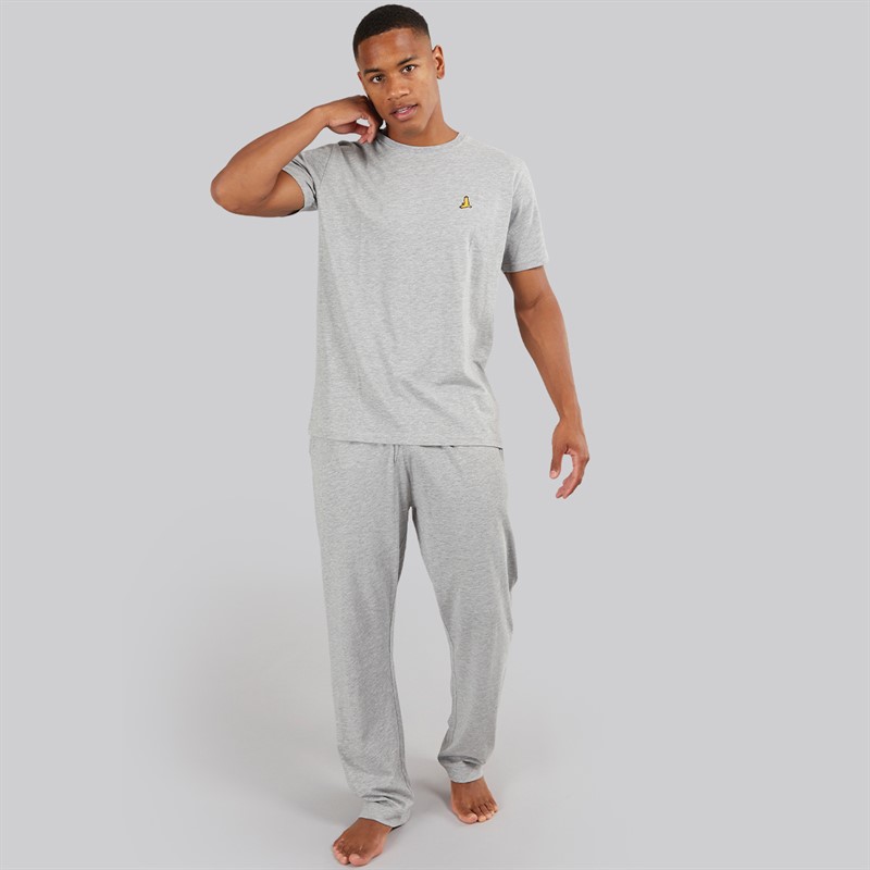 Brave Soul Mens Carl Two Pack T-Shirt And Lounge Pants Set White/Check/Grey Marl