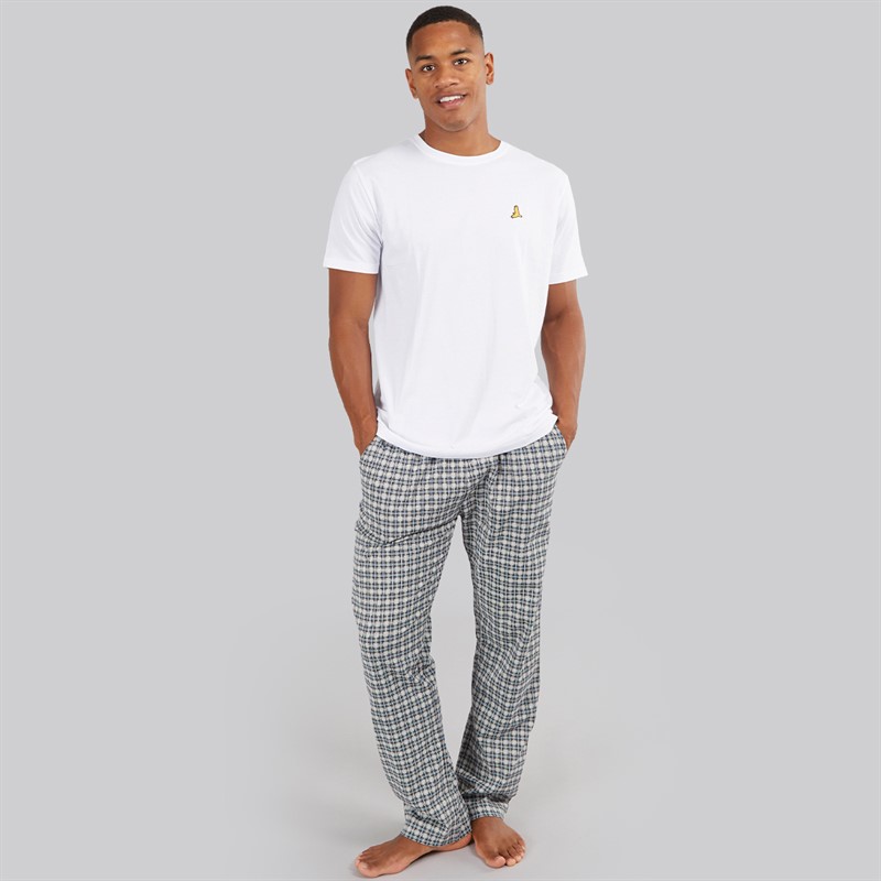 Brave Soul Mens Carl Two Pack T-Shirt And Lounge Pants Set White/Check/Grey Marl