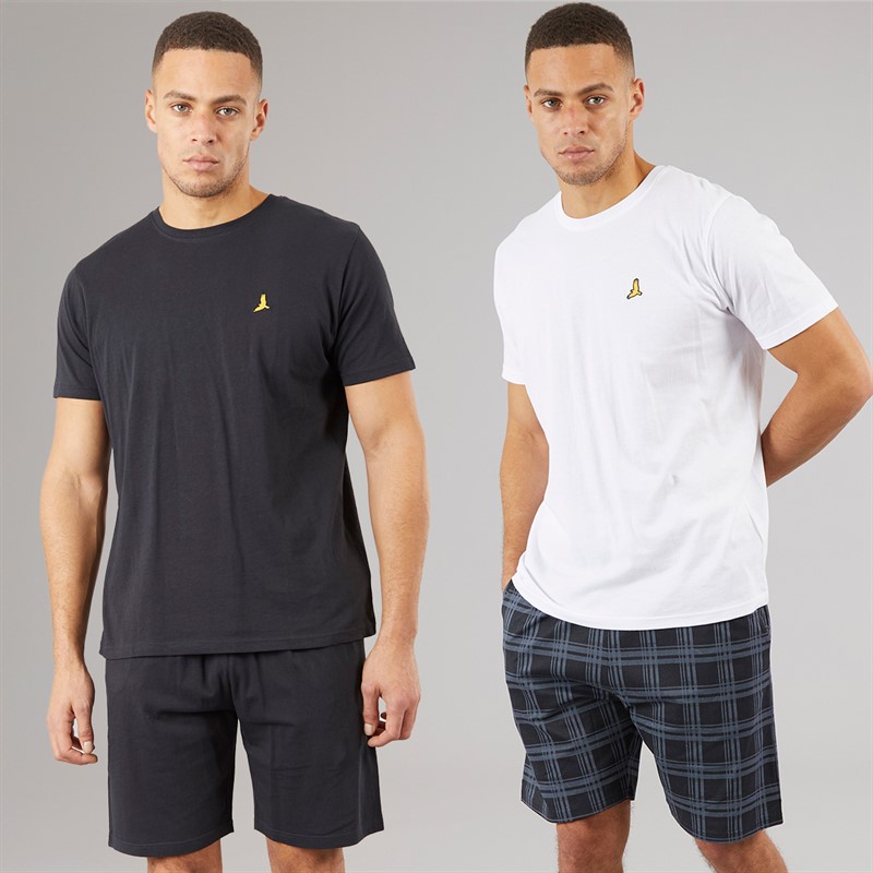 Brave Soul Mens Carson Two Pack T-Shirts And Shorts Loungewear Set Navy/White - Size XXL