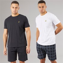 Brave Soul Ensemble de vêtements de détente Carson Homme, deux t-shirts et short, Bleu Marine/blanc