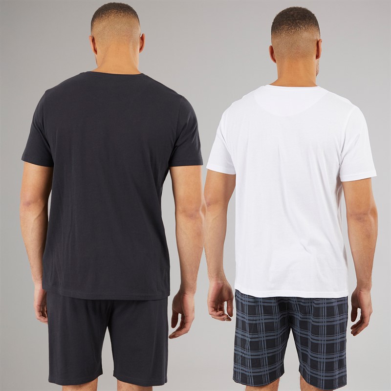 Brave Soul Herren Carson Zwei Pack T Shirts Und Shorts Loungewear Set Marine/Weiß