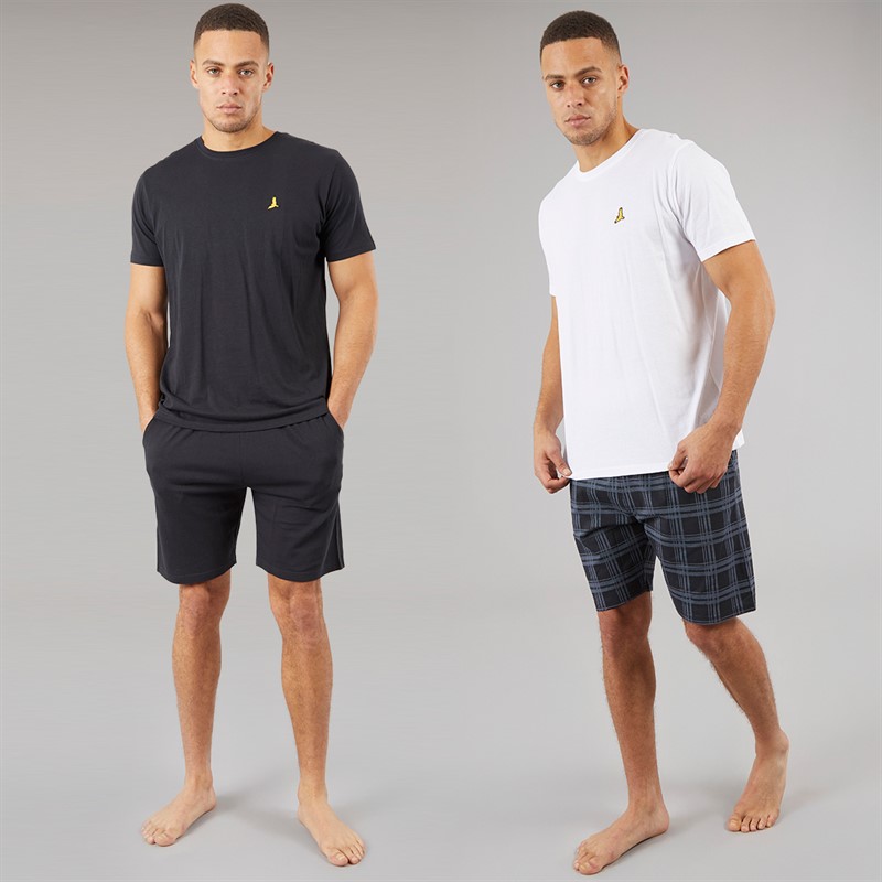 Brave Soul Herren Carson Zwei Pack T Shirts Und Shorts Loungewear Set Marine/Weiß