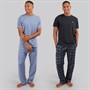 Brave Soul Mens Carl Two Pack T-Shirts And Lounge Pants Set Navy/Check/Blue
