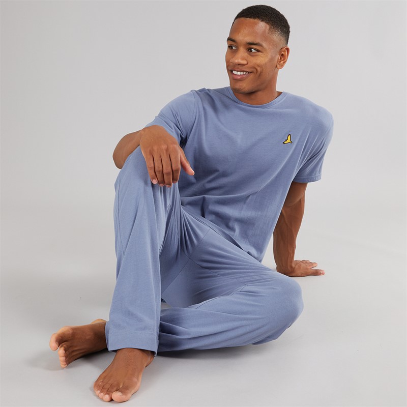 Brave Soul Mens Carl Two Pack T-Shirts And Lounge Pants Set Navy/Check/Blue