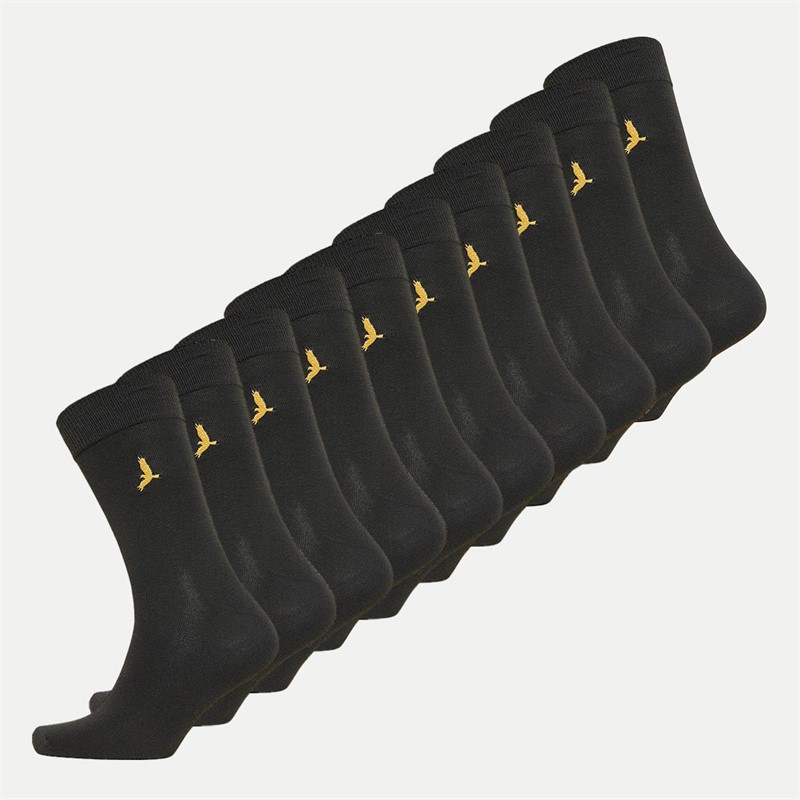 Mens Emb Ten Pack Socks Black - Size OS