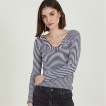 Brave Soul Womens Annie V-Neck Rib Top Black/White