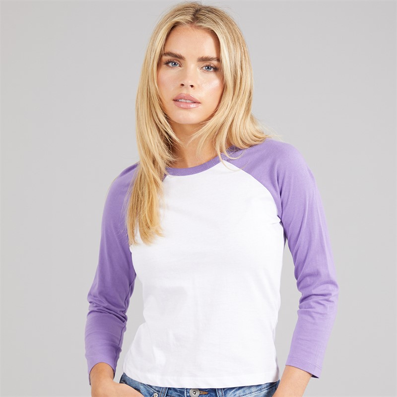 Brave Soul Womens Judy Long Sleeve T-Shirt Lilac/White
