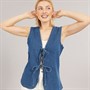 Brave Soul Womens Tie Front Waistcoat Blue Denim