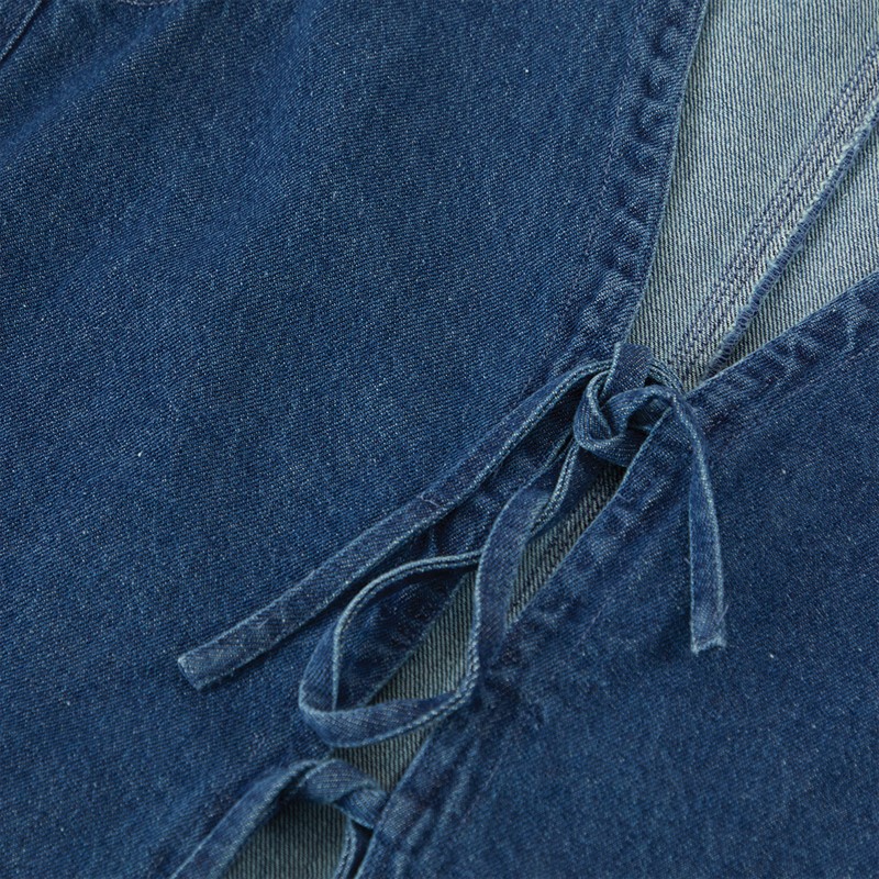 Brave Soul Womens Tie Front Waistcoat Blue Denim