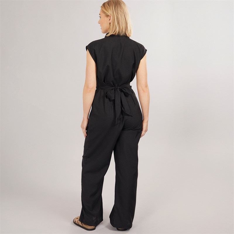 Brave Soul Womens Collared Jumpsuit Black