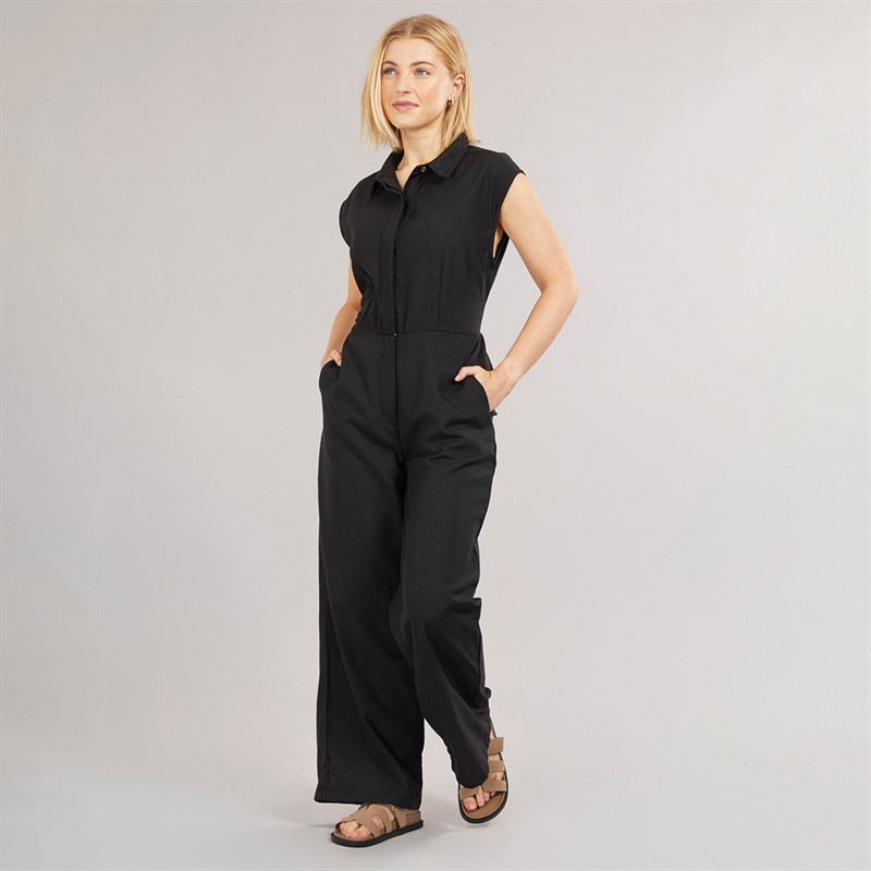 Brave Soul Womens Collared Jumpsuit Black