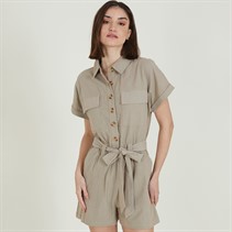 Brave Soul Womens Utility Linen Playsuit Khaki