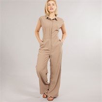 Brave Soul Womens Collared Jumpsuit Taupe