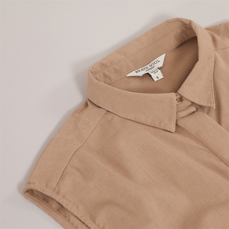 Brave Soul Womens Collared Jumpsuit Taupe