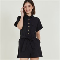 Brave Soul Womens Utility Linen Playsuit Black