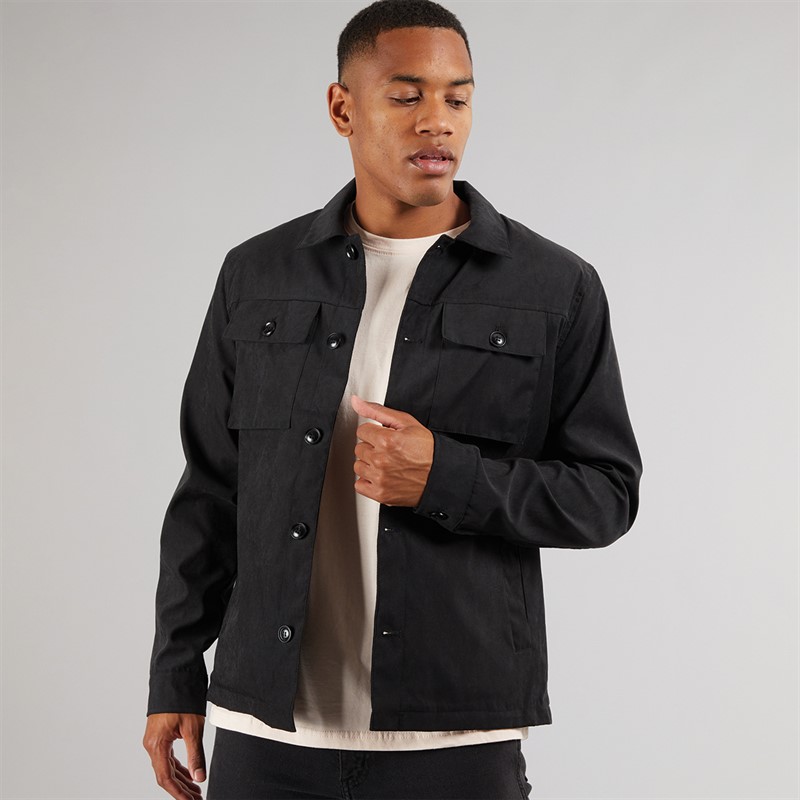 Brave Soul Mens Current Borg Lined Shacket Black