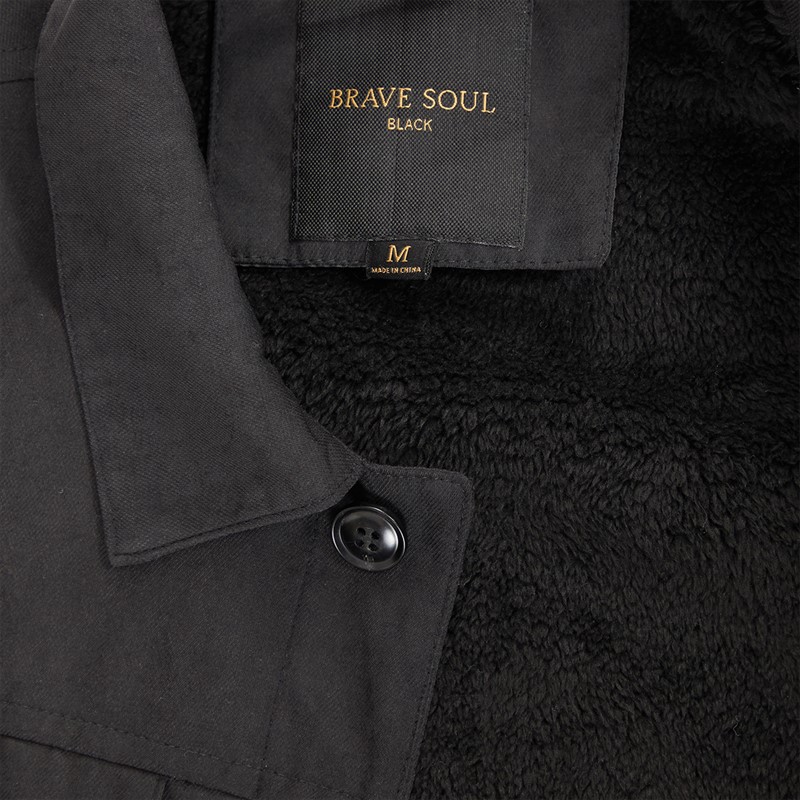 Brave Soul Mens Current Borg Lined Shacket Black