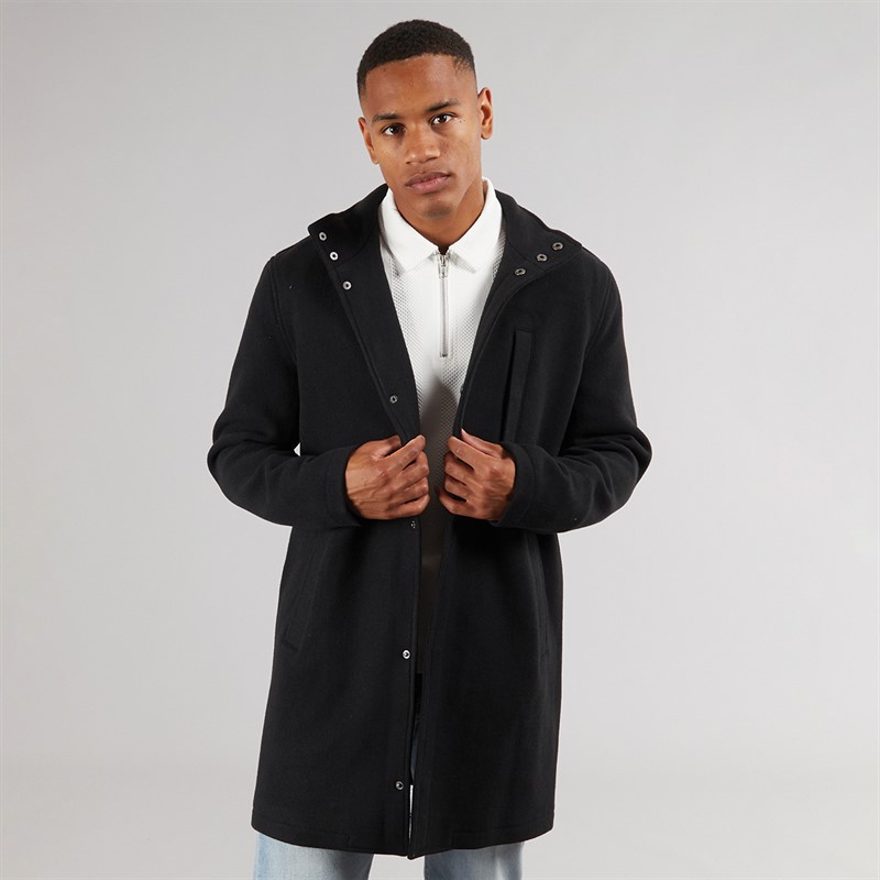Brave Soul Mens Peyton Funnel Neck Overcoat Black - Size XL