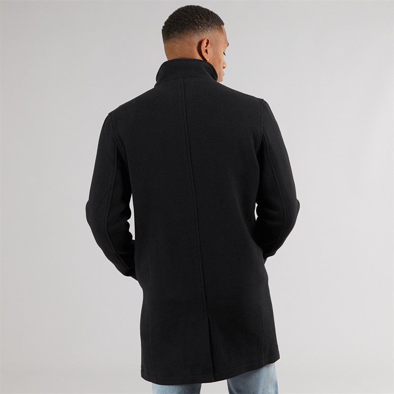 Brave Soul Mens Peyton Funnel Neck Overcoat Black