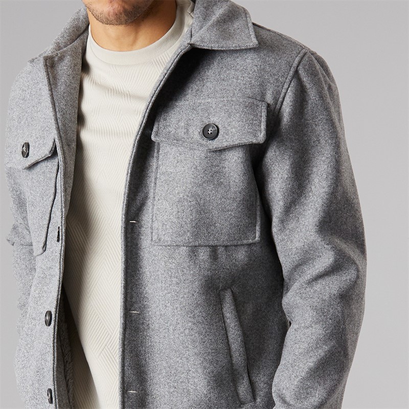 Brave Soul Mens Wasabi Faux Wool Shacket Grey