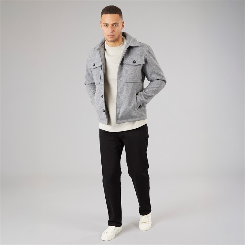 Brave Soul Mens Wasabi Faux Wool Shacket Grey