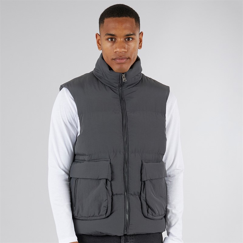 Brave Soul Mens Kirby Padded Gilet Charcoal